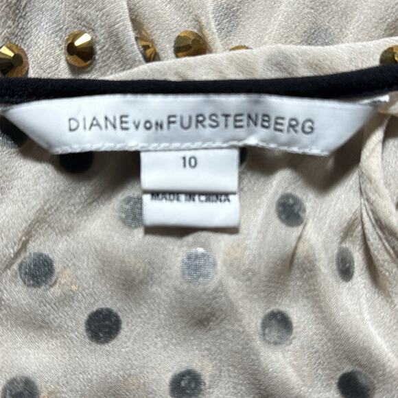 Diane Von Furstenberg Women 10 Sheer Dress Gold Studded Glam Formal Embellished - Picture 7 of 12